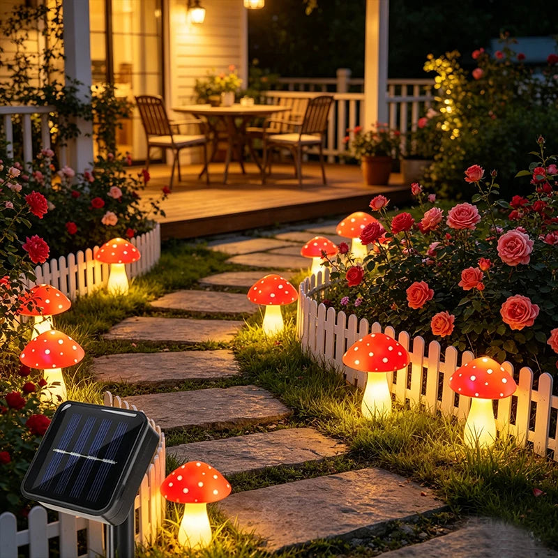 Solar Mushroom Garden Stake Lights, 8 Pack