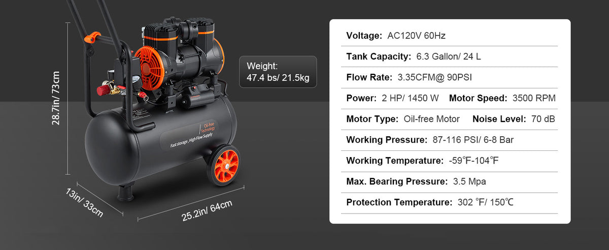 SucceBuy Quiet Oil-Free Portable Air Compressor