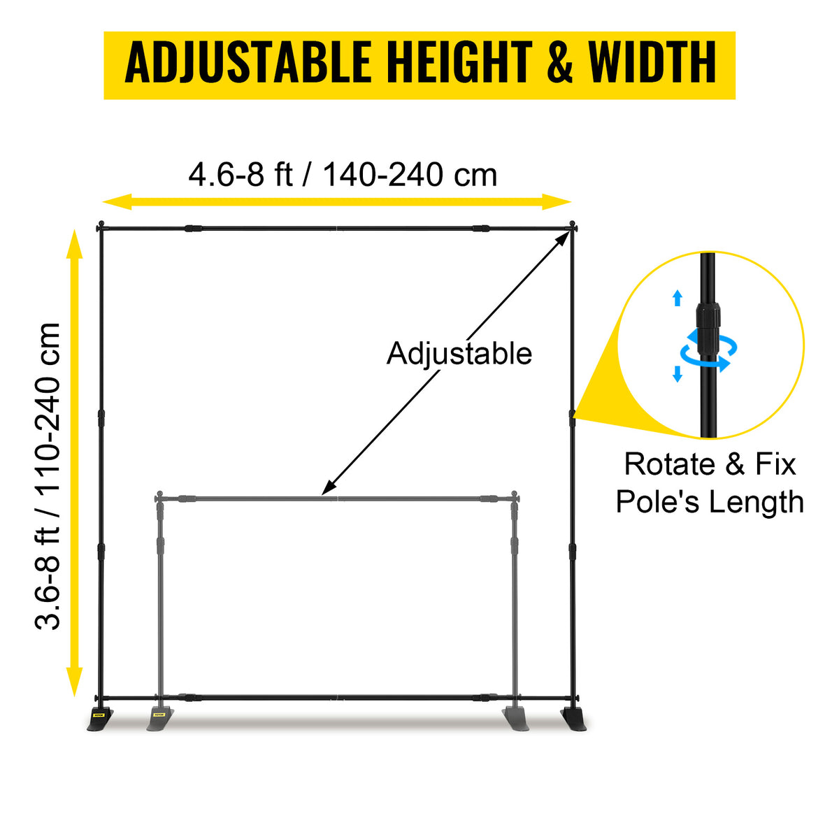 3x2.4M Backdrop Background Stand Adjustable Telescopic Backdrop Banner Stand for Photocall Video Wedding Event Party