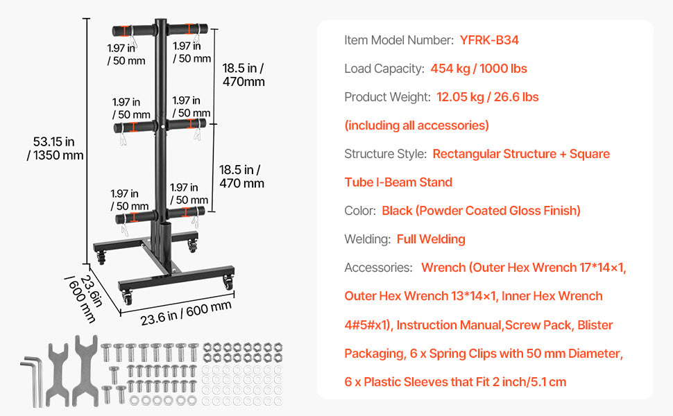 VEVOR Weight Plate Rack Standard Weight Plate Tree with Wheels 1000 lbs Load Capacity Home Gym Barbell Rack Storage Stand
