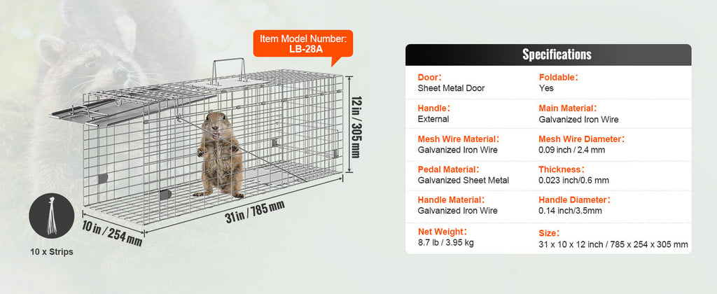 SucceBuy 24/31/42/50in Animal Cage Trap Folding Humane Cat Trap Galvanized Iron with Handle for Rabbits Squirrels Groundhogs