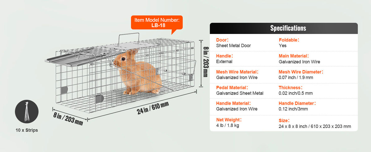 SucceBuy 24/31/42/50in Animal Cage Trap Folding Humane Cat Trap Galvanized Iron with Handle for Rabbits Squirrels Groundhogs