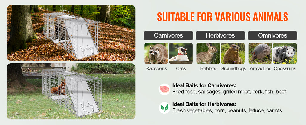SucceBuy 24/31/42/50in Animal Cage Trap Folding Humane Cat Trap Galvanized Iron with Handle for Rabbits Squirrels Groundhogs