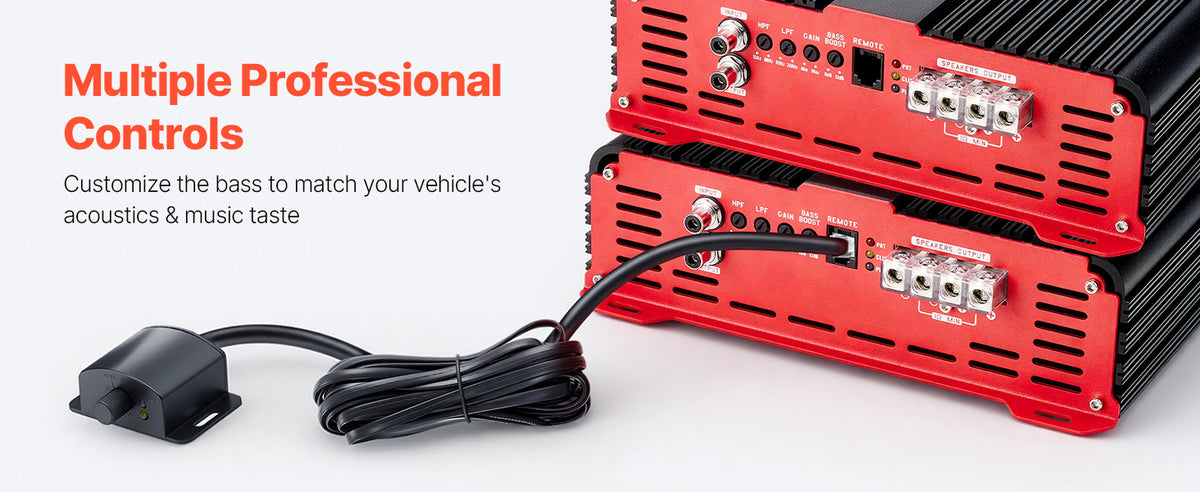 SucceBuy Monoblock Car Amplifier Stable 1Channel Class D Car Audio Amplifier with Remote Subwoofer Level Control Low Pass Filter