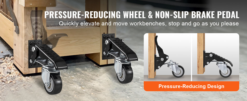 SucceBuy 165 lbs 2.5" Set of 4 Workbench Caster Wheels Side Mounted Retractable Stepdown Wheel 360° Swivel for Tables Equipment