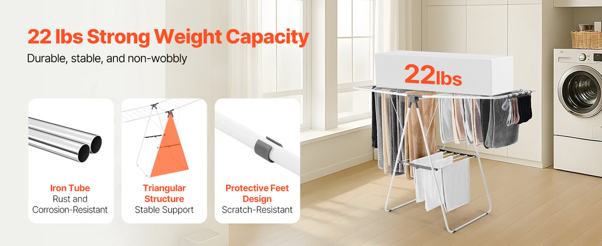 Foldable Metal Clothes Drying Rack with Sock Clips, Height Adjustable
