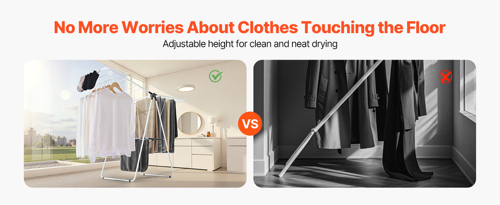 Foldable Metal Clothes Drying Rack with Sock Clips, Height Adjustable