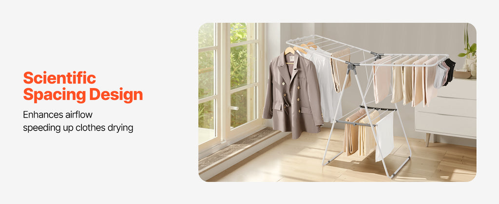 Foldable Metal Clothes Drying Rack with Sock Clips, Height Adjustable
