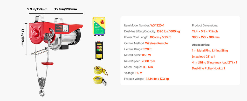 SucceBuy Electric Hoist Winch, 400–1000 kg