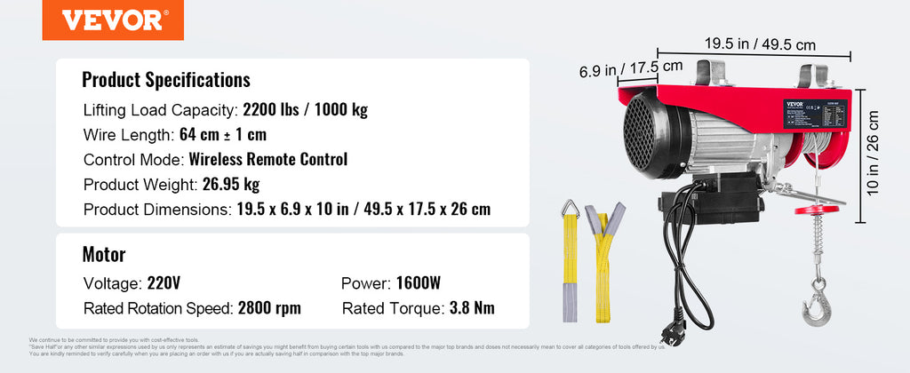 SucceBuy Electric Hoist Winch, 400–1000 kg