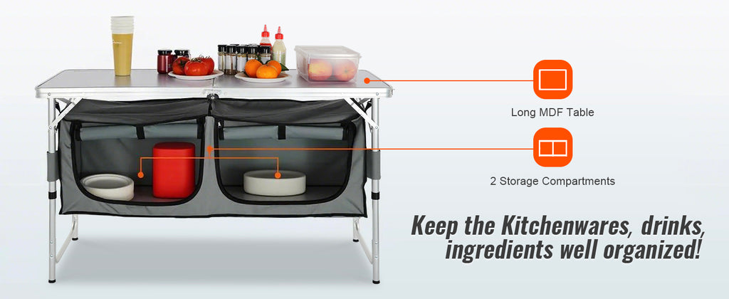 Folding Camping Kitchen Table, Quick Set-Up Outdoor Table for Picnics and BBQ
