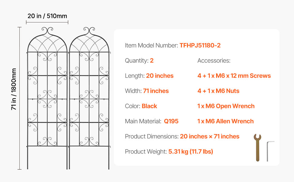 SucceBuy Garden Trellis for Climbing Plants 71x20in Rustproof Metal Flower Trellis Decorative Clematis Trellis for Courtyard