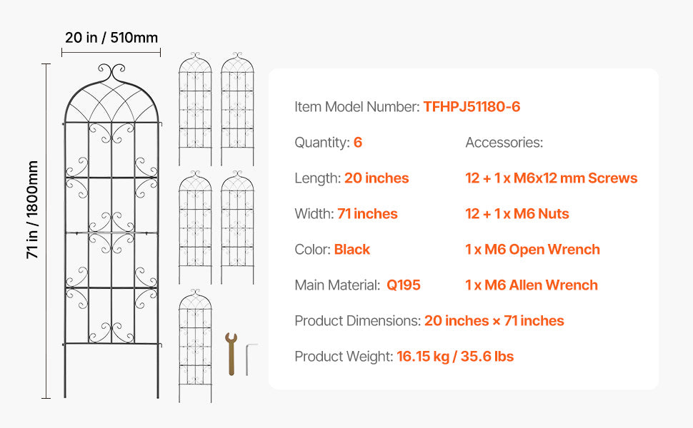 SucceBuy Garden Trellis for Climbing Plants 71x20in Rustproof Metal Flower Trellis Decorative Clematis Trellis for Courtyard