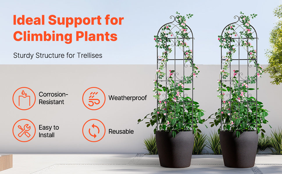 SucceBuy Garden Trellis for Climbing Plants 71x20in Rustproof Metal Flower Trellis Decorative Clematis Trellis for Courtyard