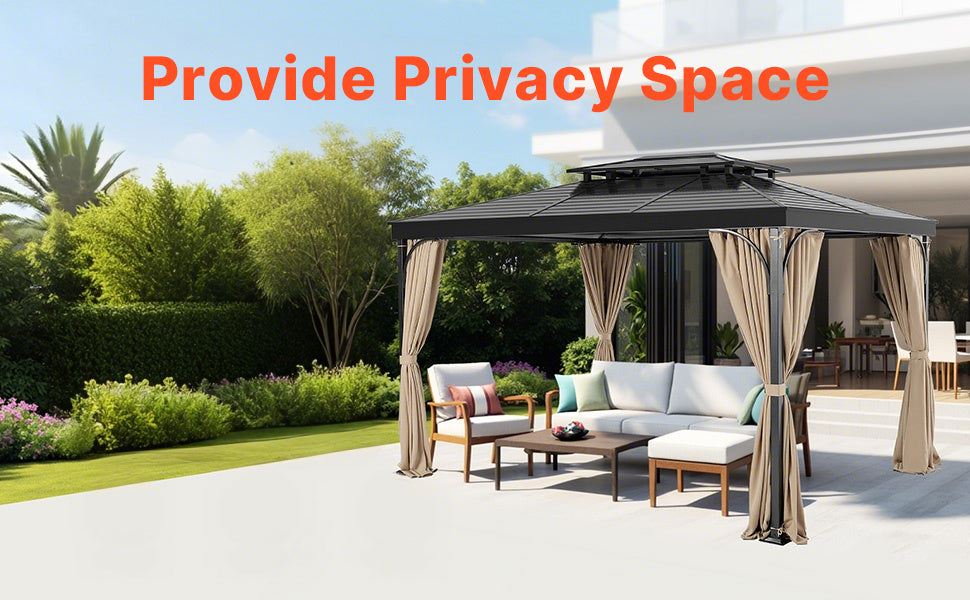 SucceBuy Gazebo Curtains 4-Panel Sidewall Gazebo Privacy Curtains with Zippers Universal Sunshade Curtains Replacement for Patio