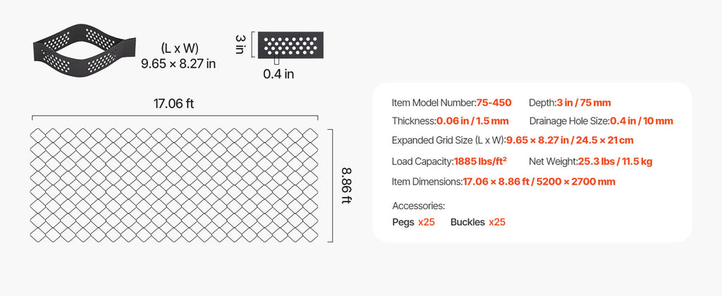 SucceBuy Gravel Grid 2Inch Depth 16.4x6.5FT/5000x1980mm 1880 LBS Per Sq ft Permeable Geo Grids Driveway Stabilization for Patio