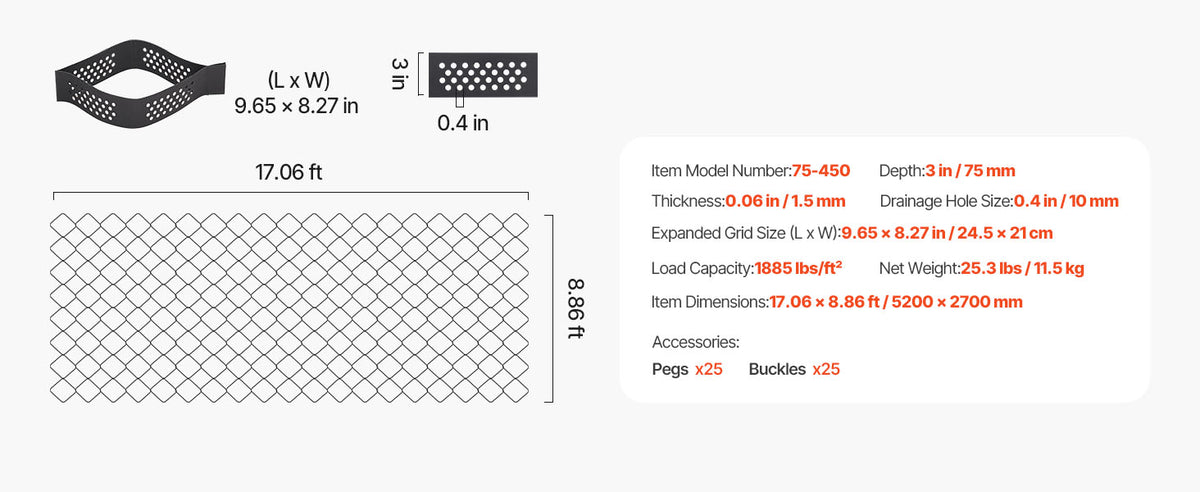 SucceBuy Gravel Grid 2Inch Depth 16.4x6.5FT/5000x1980mm 1880 LBS Per Sq ft Permeable Geo Grids Driveway Stabilization for Patio
