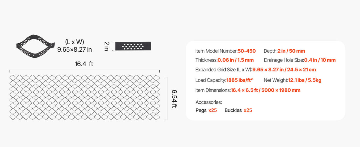 SucceBuy Gravel Grid 2Inch Depth 16.4x6.5FT/5000x1980mm 1880 LBS Per Sq ft Permeable Geo Grids Driveway Stabilization for Patio