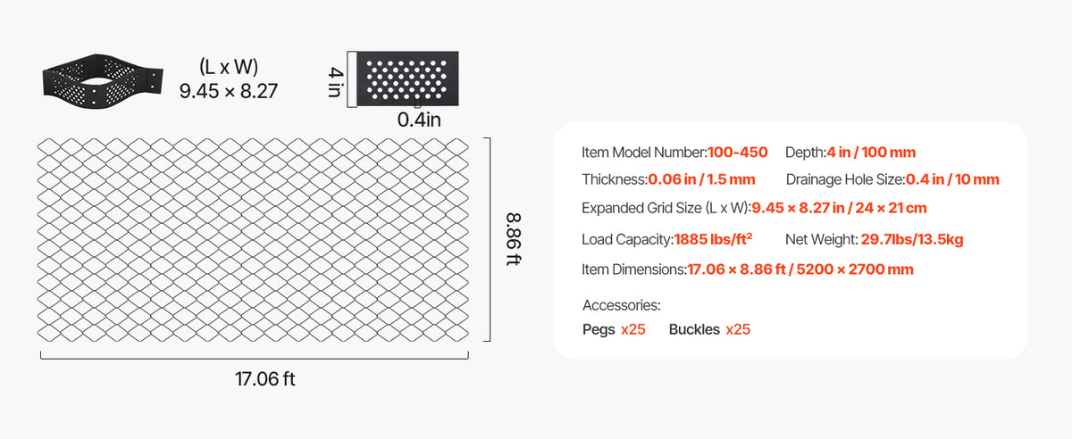 SucceBuy Gravel Grid 2Inch Depth 16.4x6.5FT/5000x1980mm 1880 LBS Per Sq ft Permeable Geo Grids Driveway Stabilization for Patio