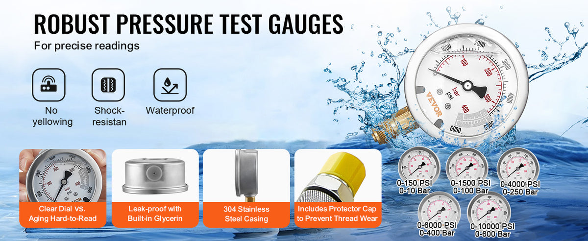 Hydraulic Pressure Test Kit with Gauges and Carrying Case for Excavators and Tractors