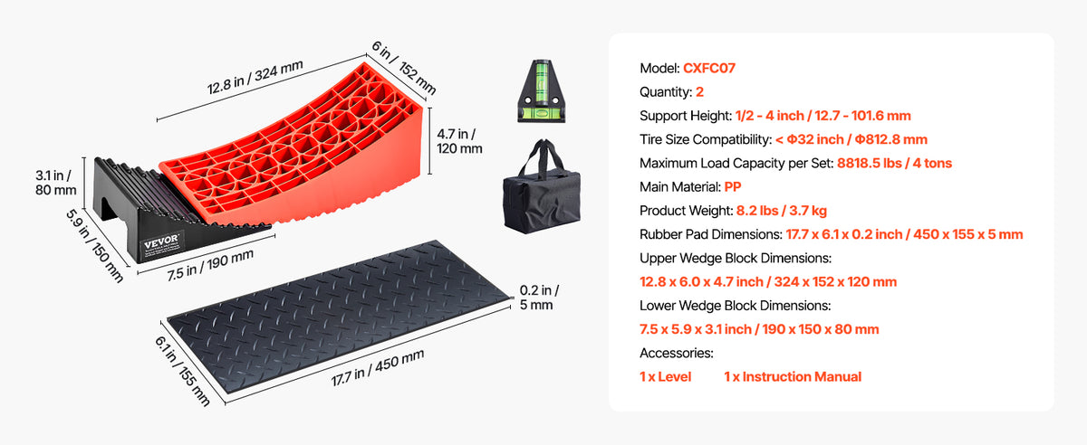 SucceBuy Camper Levelers 2 Pcs RV Leveling Blocks Camper Wheel Chock RV Camper Leveler Kit with Anti-Slip Mat Carrying Bag Level