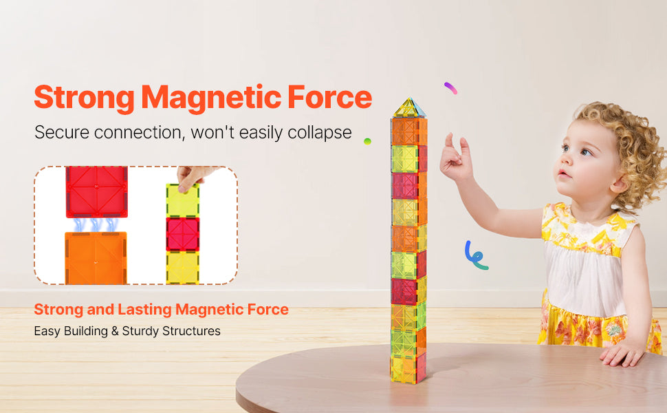 SucceBuy 56 PCS Magnetic Tiles Magnet Building Blocks Set Construction Game Stacking Toys STEM Sensory Educational for Kids Gift