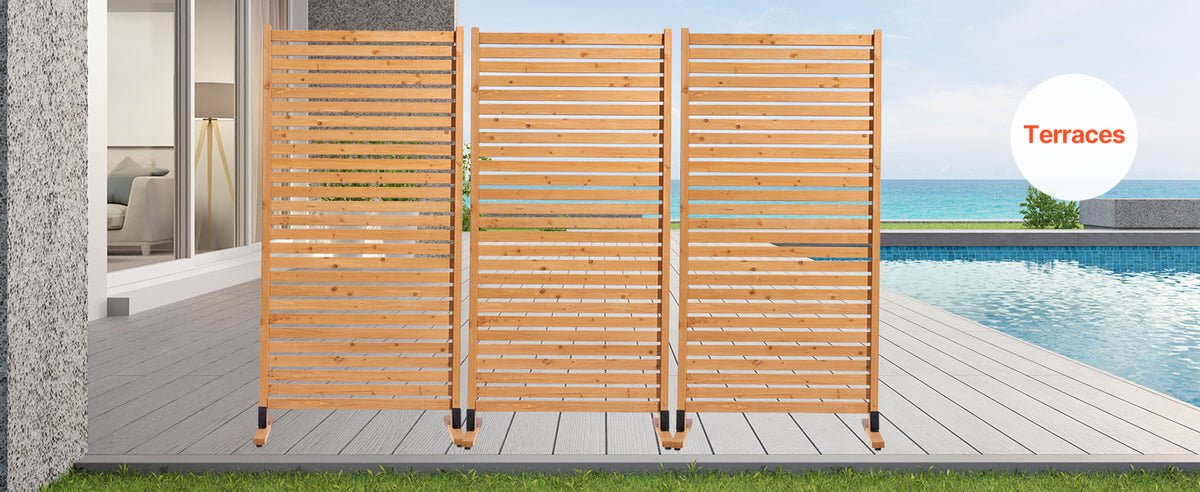 VEVOR Wooden Privacy Screen Outdoor Privacy Screen Freestanding Wood Privacy Panel with Stand Outdoor Divider for Balcony Patio