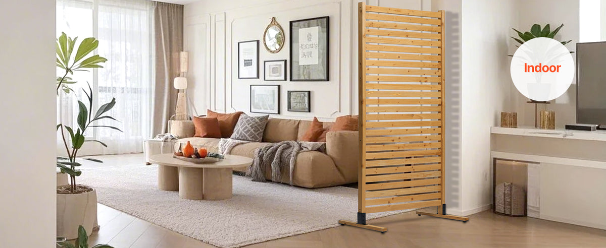 VEVOR Wooden Privacy Screen Outdoor Privacy Screen Freestanding Wood Privacy Panel with Stand Outdoor Divider for Balcony Patio