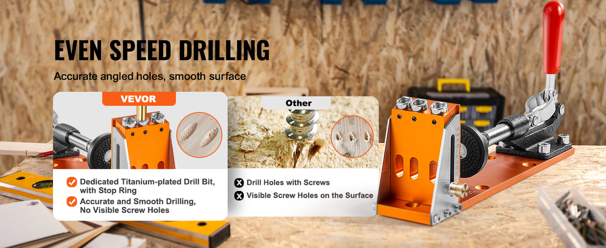 SucceBuy 30 Pcs Pocket Hole Jig Kit Adjustable & Easy to Use Pocket Hole Jig System with Step Drills Wrenches Drill Stop Rings