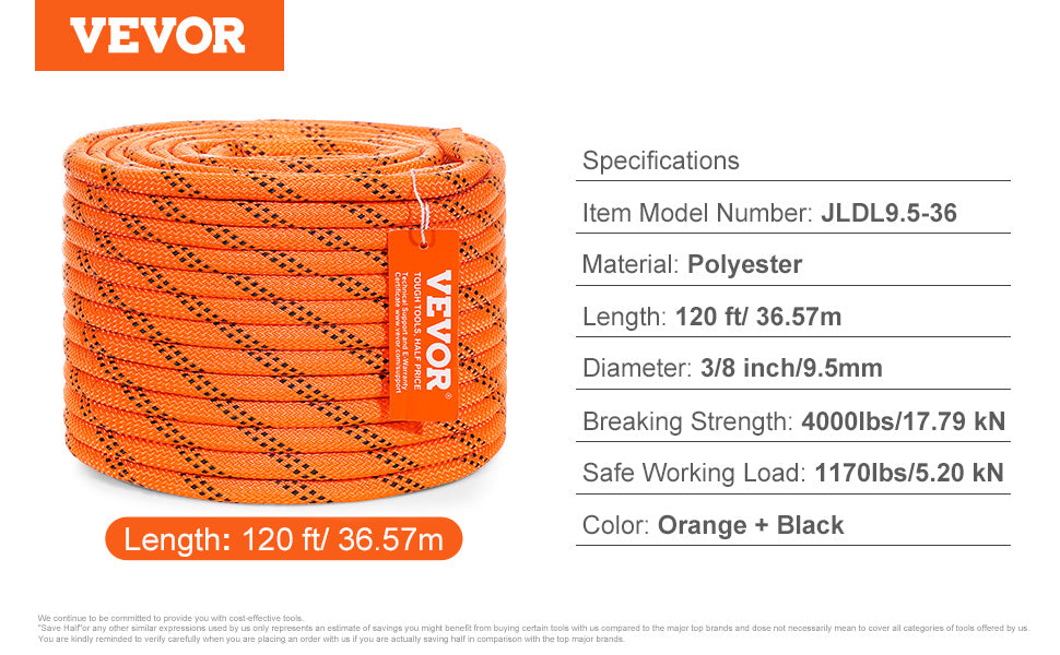 SucceBuy 120ft Double-Braid Polyester Rope