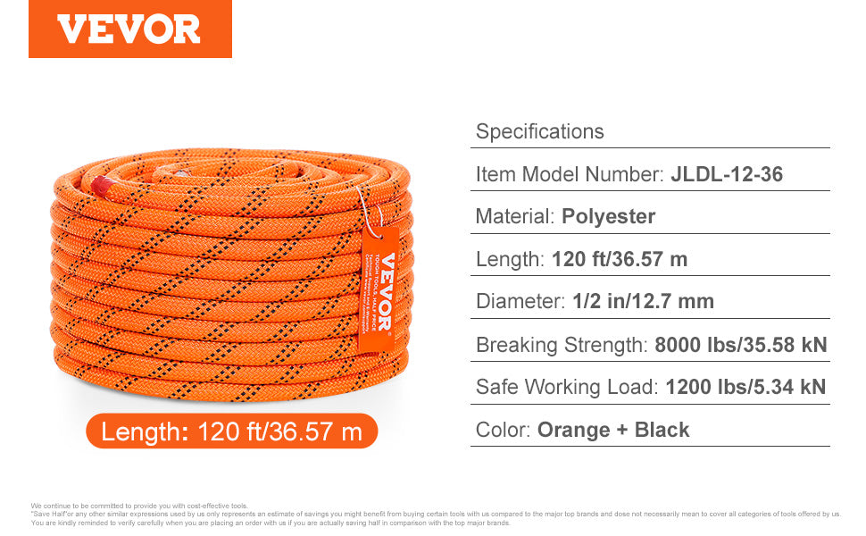 SucceBuy 120ft Double-Braid Polyester Rope