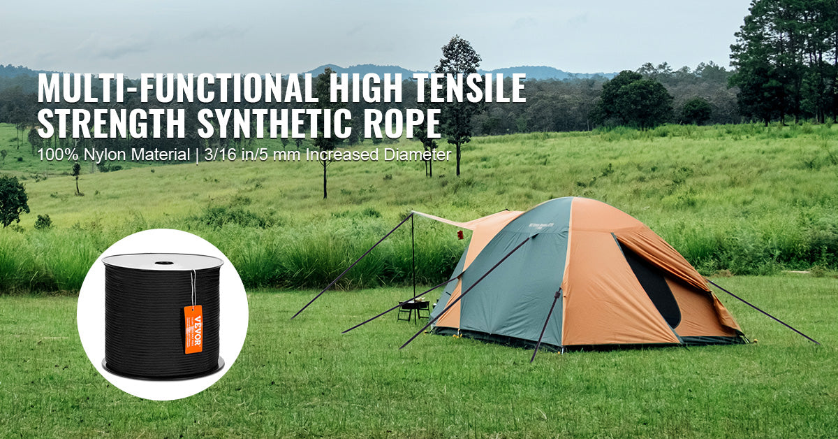SucceBuy 3/16 in 250/1000ft Nylon Cord 32-Strand Design Multi-Purpose Rope for Outdoor Adventures Tree Work Emergency Situation