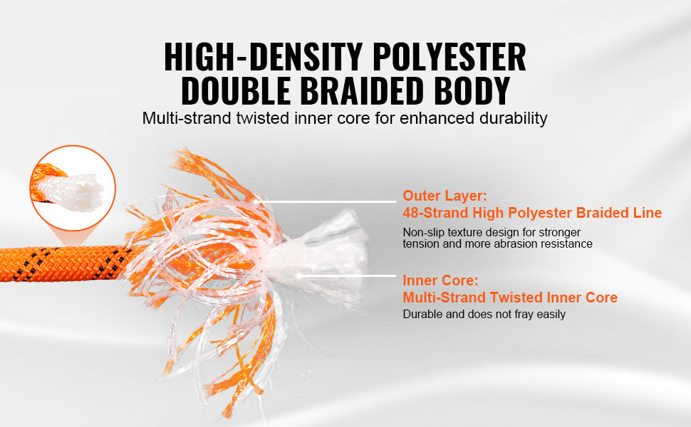 120ft Dual-Weave Polyester Cord 3/8 1/2in 48-Strand Multi-Use Rope for Arborist Activities Outdoor Adventures Versatile