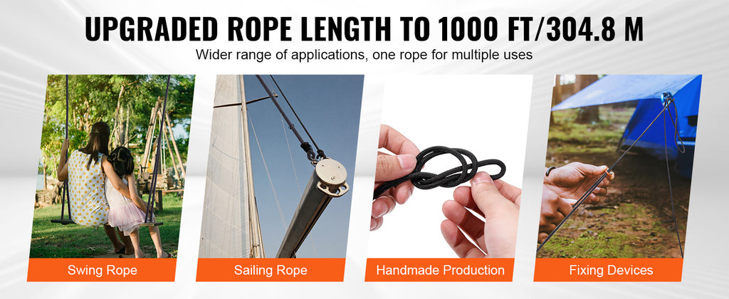 SucceBuy 3/16 in 250/1000ft Nylon Cord 32-Strand Design Multi-Purpose Rope for Outdoor Adventures Tree Work Emergency Situation