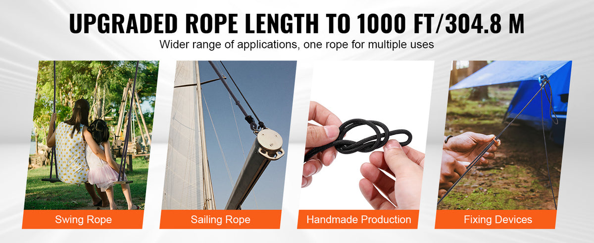 SucceBuy 3/16 in 250/1000ft Nylon Cord 32-Strand Design Multi-Purpose Rope for Outdoor Adventures Tree Work Emergency Situation