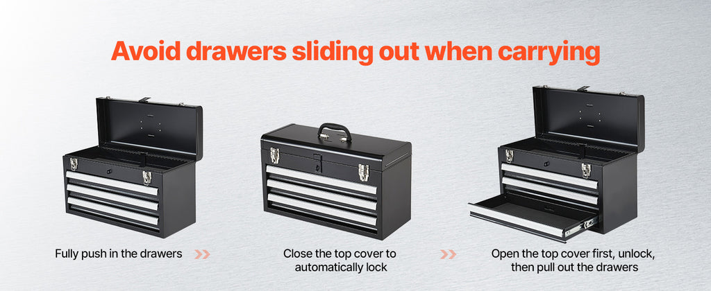 20-Inch 3-Drawer Metal Tool Box with EVA Liners