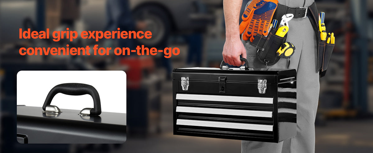 20-Inch 3-Drawer Metal Tool Box with EVA Liners