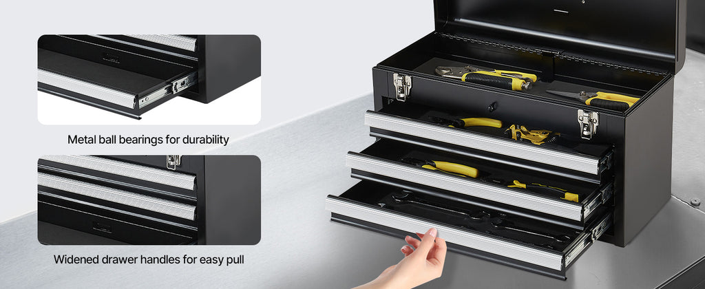20-Inch 3-Drawer Metal Tool Box with EVA Liners