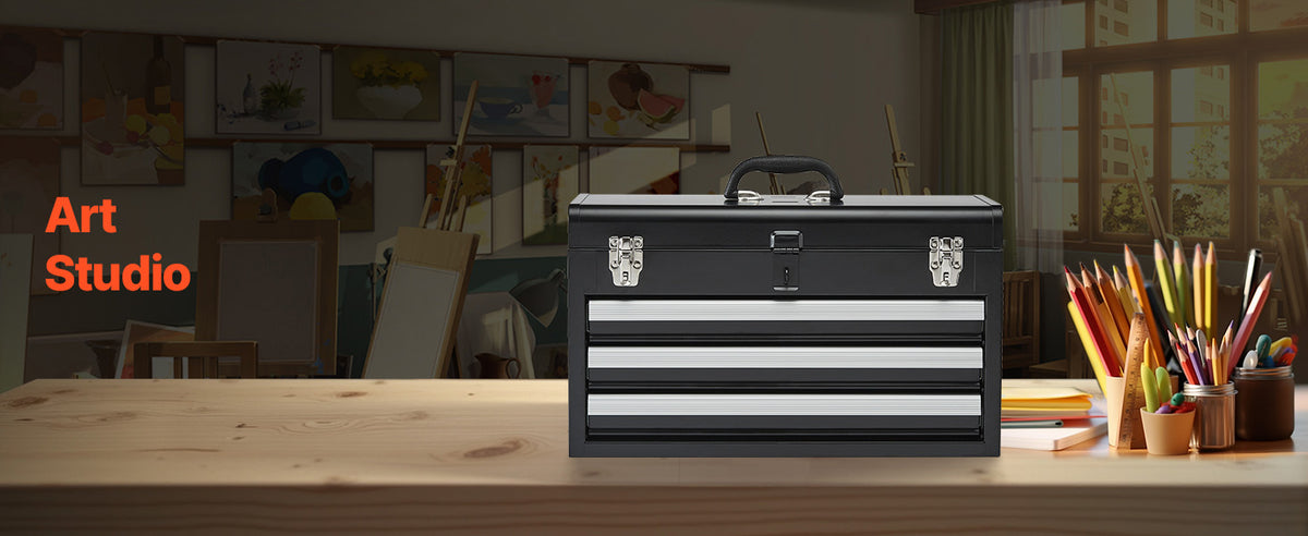 20-Inch 3-Drawer Metal Tool Box with EVA Liners