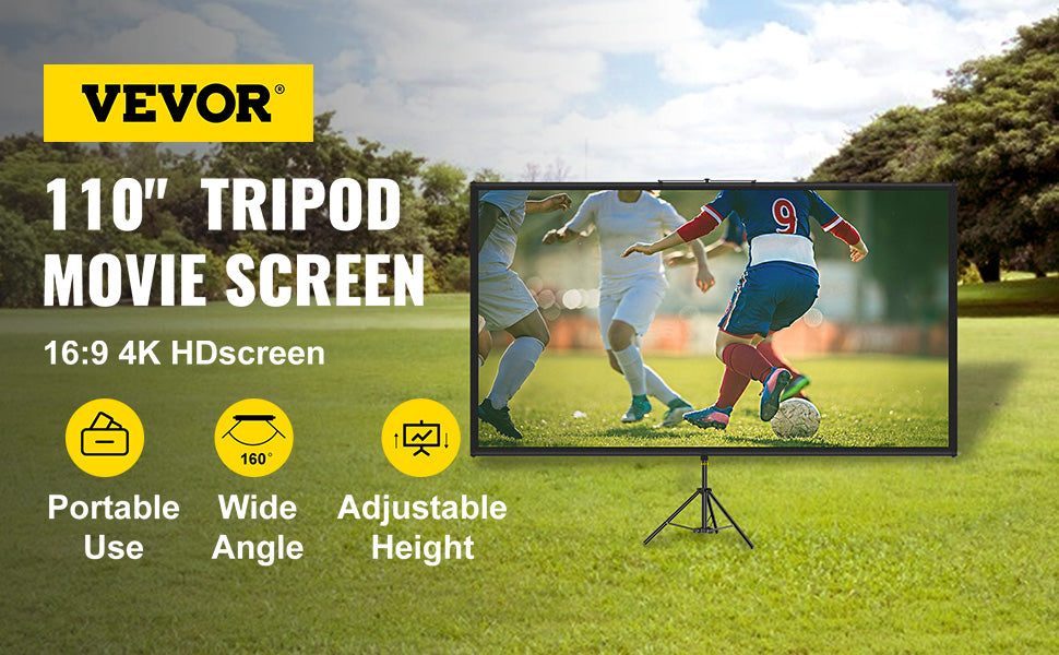 Portable Tripod Projector Screen with Stand, 16:9 4K HD for Indoor and Outdoor Movies