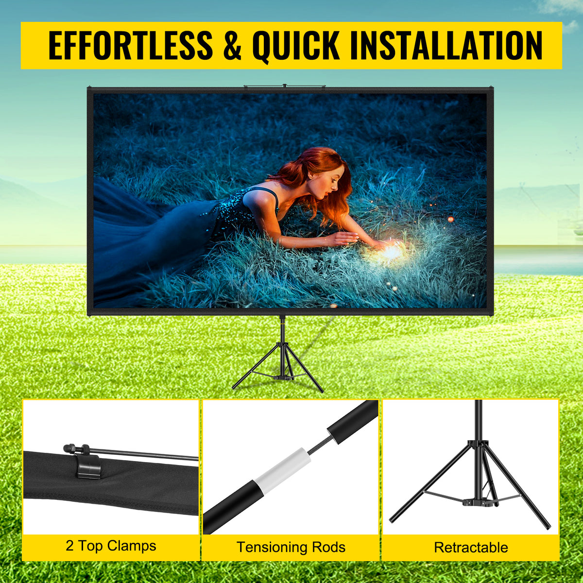Portable Tripod Projector Screen with Stand, 16:9 4K HD for Indoor and Outdoor Movies