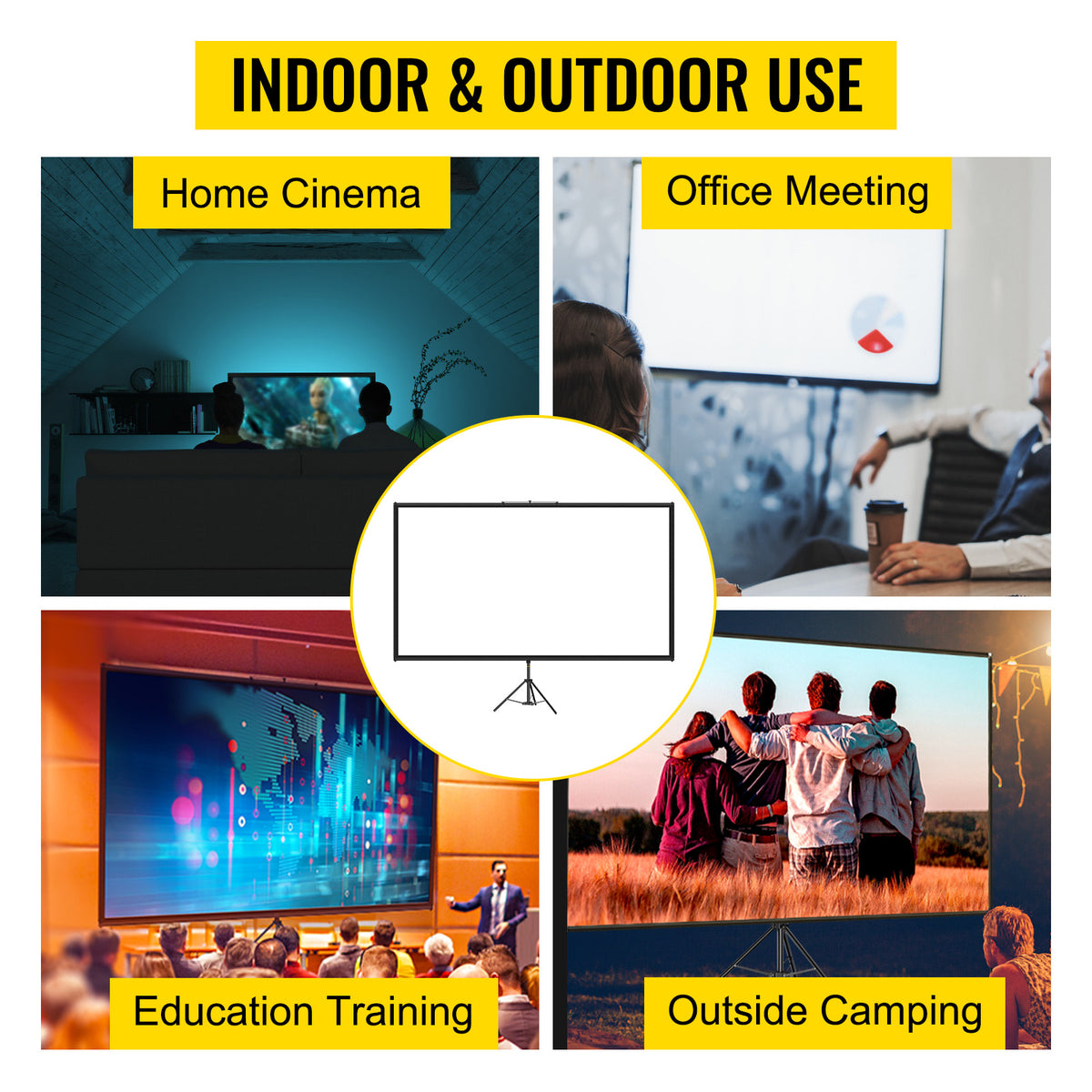 Portable Tripod Projector Screen with Stand, 16:9 4K HD for Indoor and Outdoor Movies