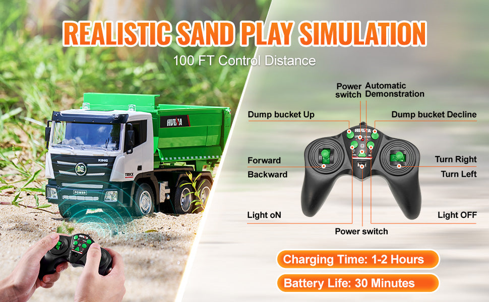 SucceBuy RC Dump Truck 9-Channel Remote Model Car Toys Bulldozer Engineering Vehicle for Toddlers Kids Christmas Birthday Gifts