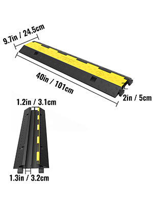 Heavy-Duty 2-Channel Cable Protector Ramp, 11000lb Rubber Cord Cover and Speed Bump