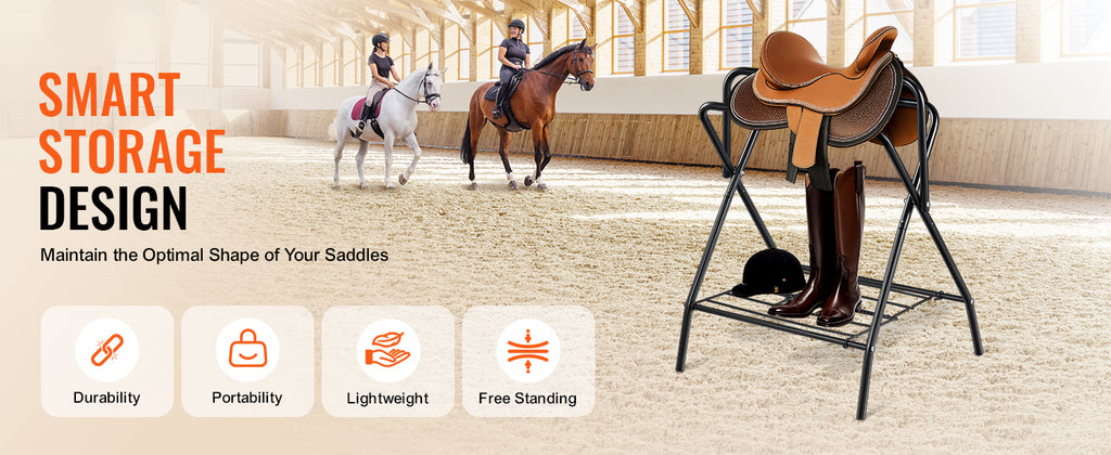 SucceBuy Folding Saddle Rack 28 x 19 x 37.5 in Freestanding Horse Saddle Stand Steel Saddle Rack for English & Western Saddles