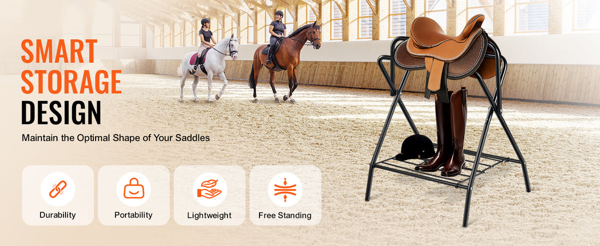 SucceBuy Folding Saddle Rack 28 x 19 x 37.5 in Freestanding Horse Saddle Stand Steel Saddle Rack for English & Western Saddles