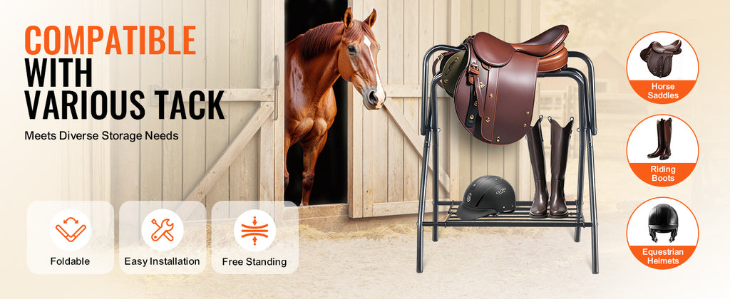 SucceBuy Folding Saddle Rack 28 x 19 x 37.5 in Freestanding Horse Saddle Stand Steel Saddle Rack for English & Western Saddles