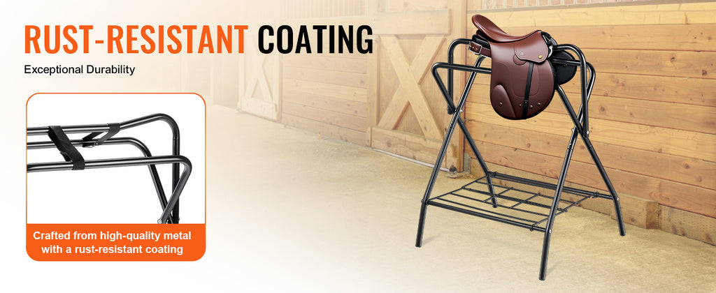 SucceBuy Folding Saddle Rack 28 x 19 x 37.5 in Freestanding Horse Saddle Stand Steel Saddle Rack for English & Western Saddles