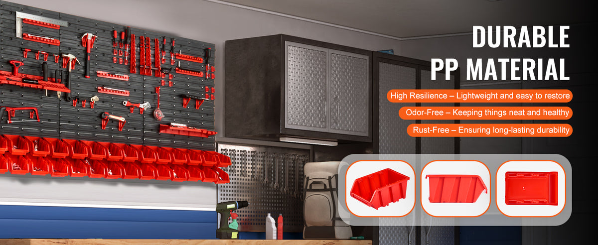 SucceBuy 30-Bin Wall-Mounted Parts Storage Rack with Hooks, Garage Organizer for Screws and Nails