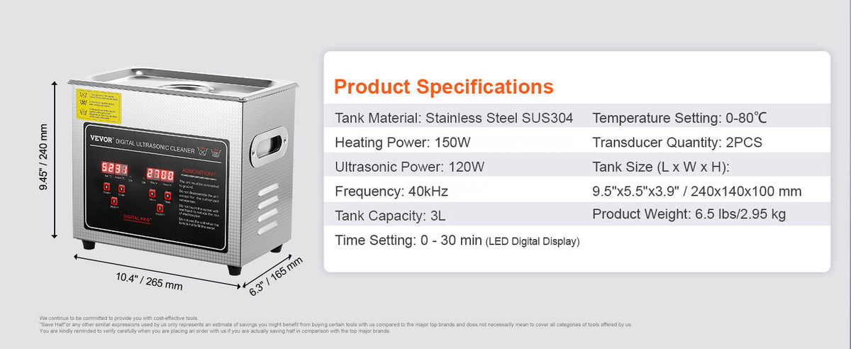 SucceBuy 2L 3L 6L 10L 22L 30L Ultrasonic Cleaner Stainless Steel Portable Heated Cleaning Washing Machine Ultrasound Appliance